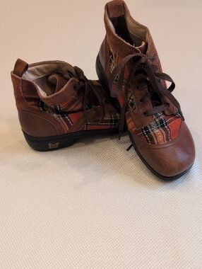 Alegria Brown Plaid Lace-Up Ankle Boots
